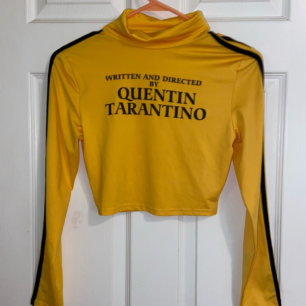 Quentin Tarantino yellow cropped turtle neck